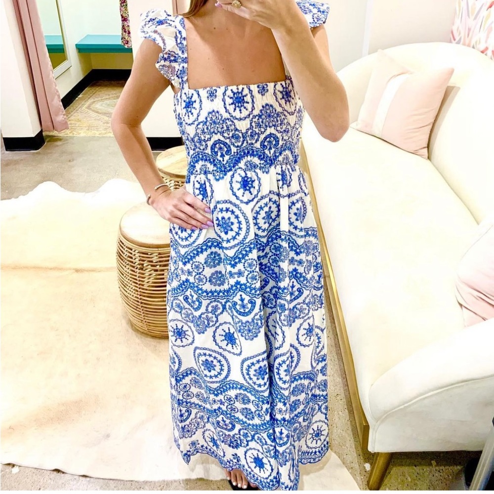 Blue and white eyelet sleeveless dress